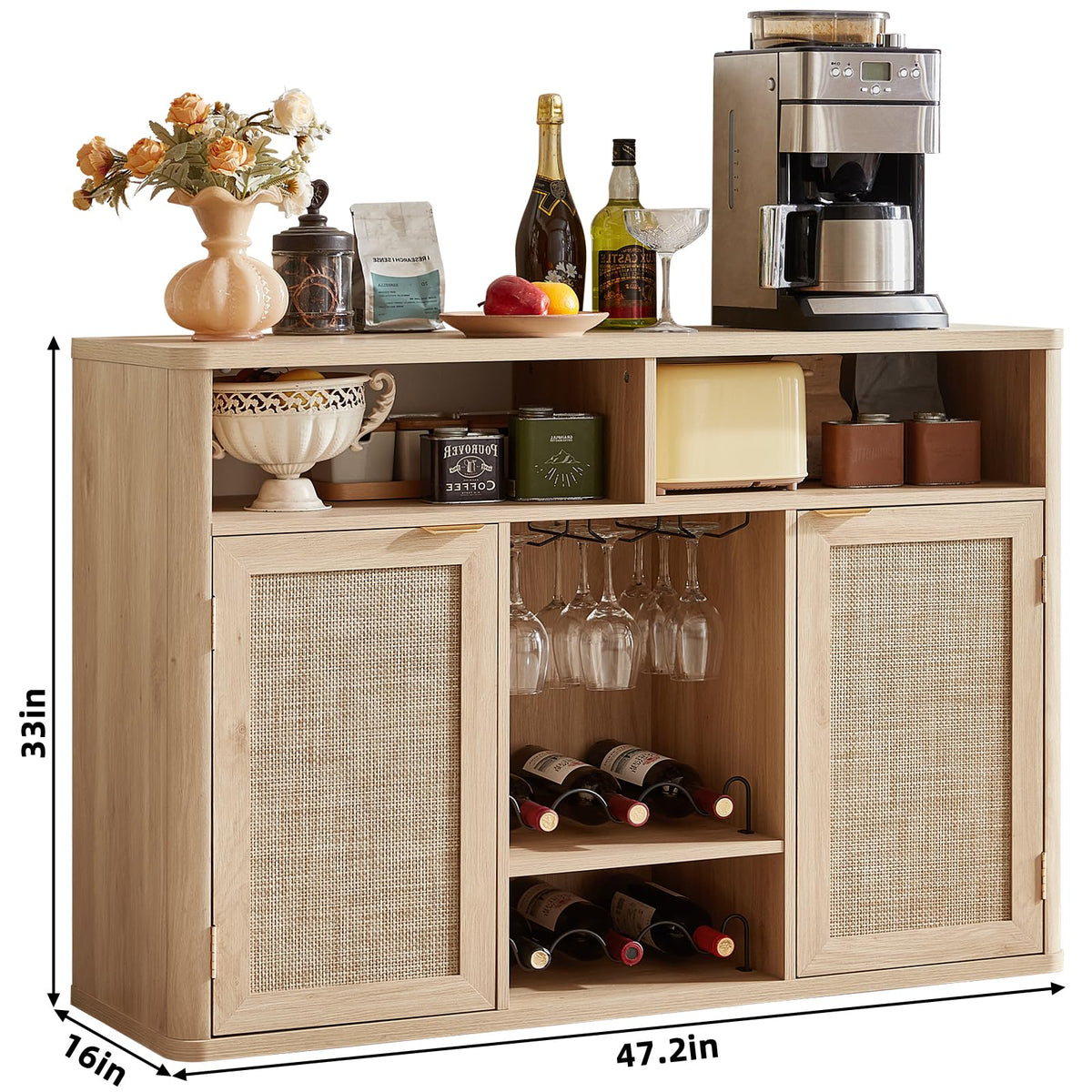 Rattan Wine Bar Cabinet with Storage K3299