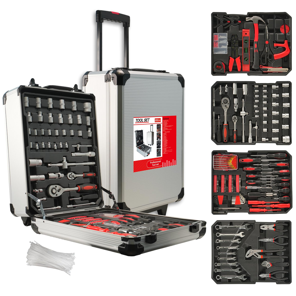 515 Pcs Household Tool Kit Aluminum Trolley Case C4256
