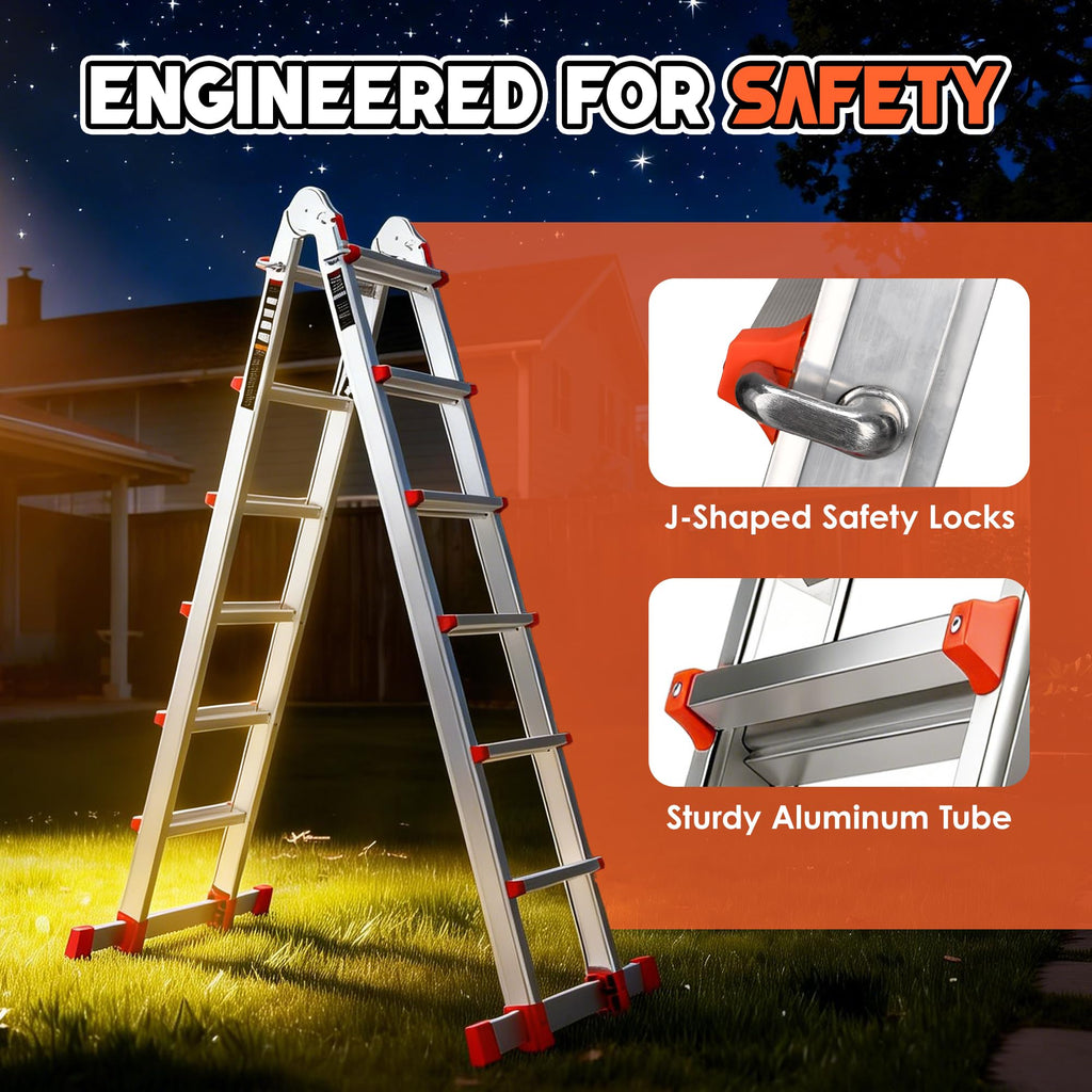 Telescoping Ladder, 22.5 Ft A Frame Anti-Slip Multi Position G1500