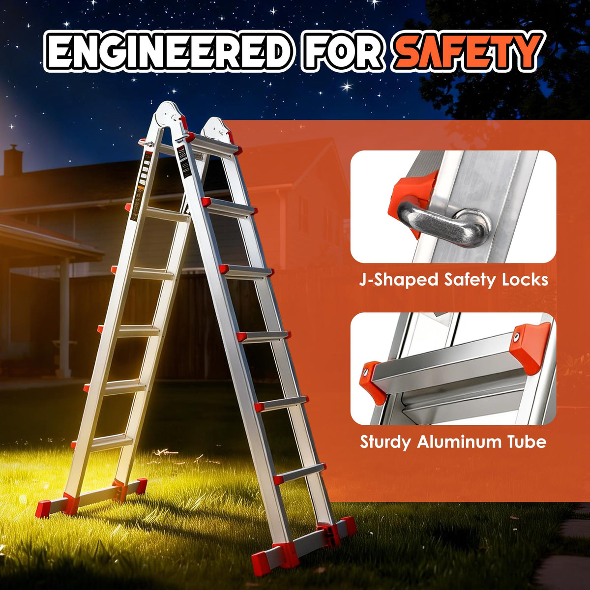 Telescoping Ladder, 22.5 Ft A Frame Anti-Slip Multi Position G1500