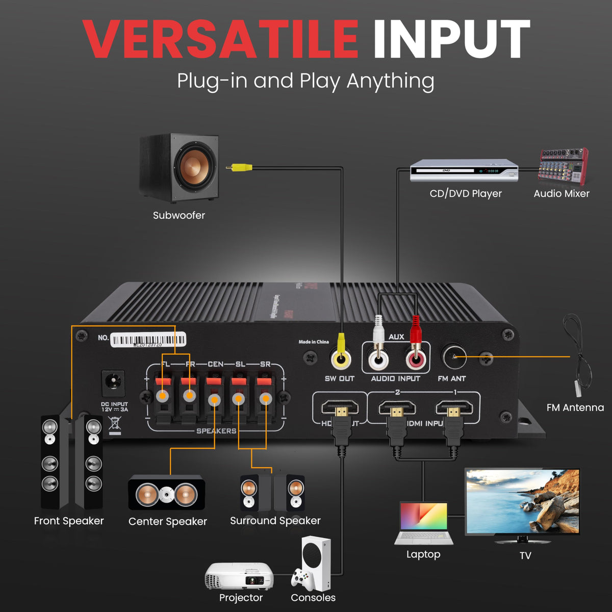 100W 5 Channel Bluetooth Home Theater Audio Amplifier G95402