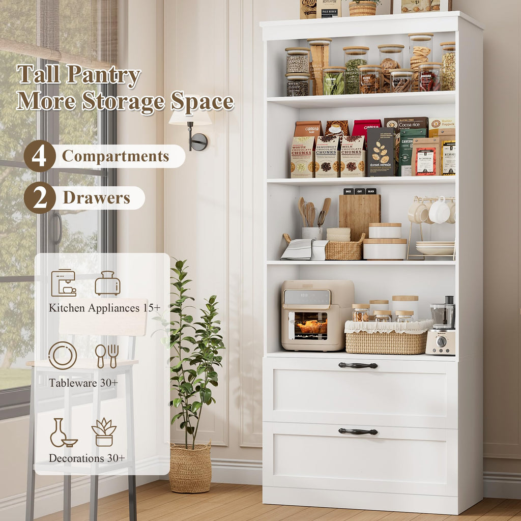 70" White Kitchen Pantry Storage Cabinet T7493