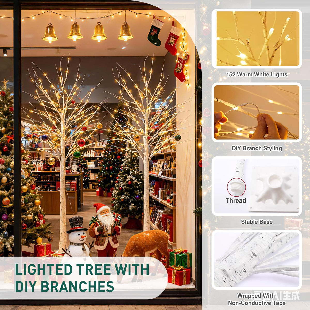 White Birch Tree with Lights, 2PCS C542764