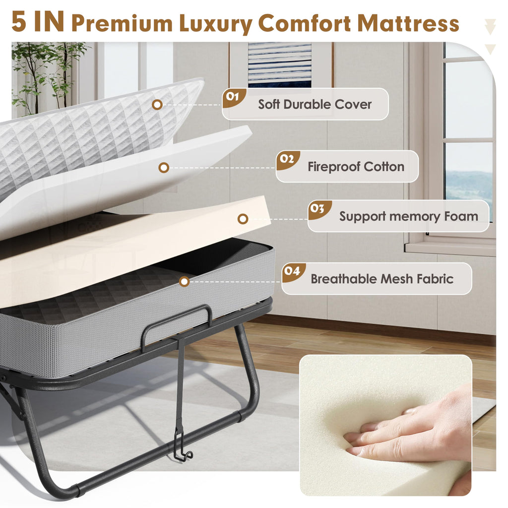 Folding Bed with Mattress Twin 75" x 38" R17833