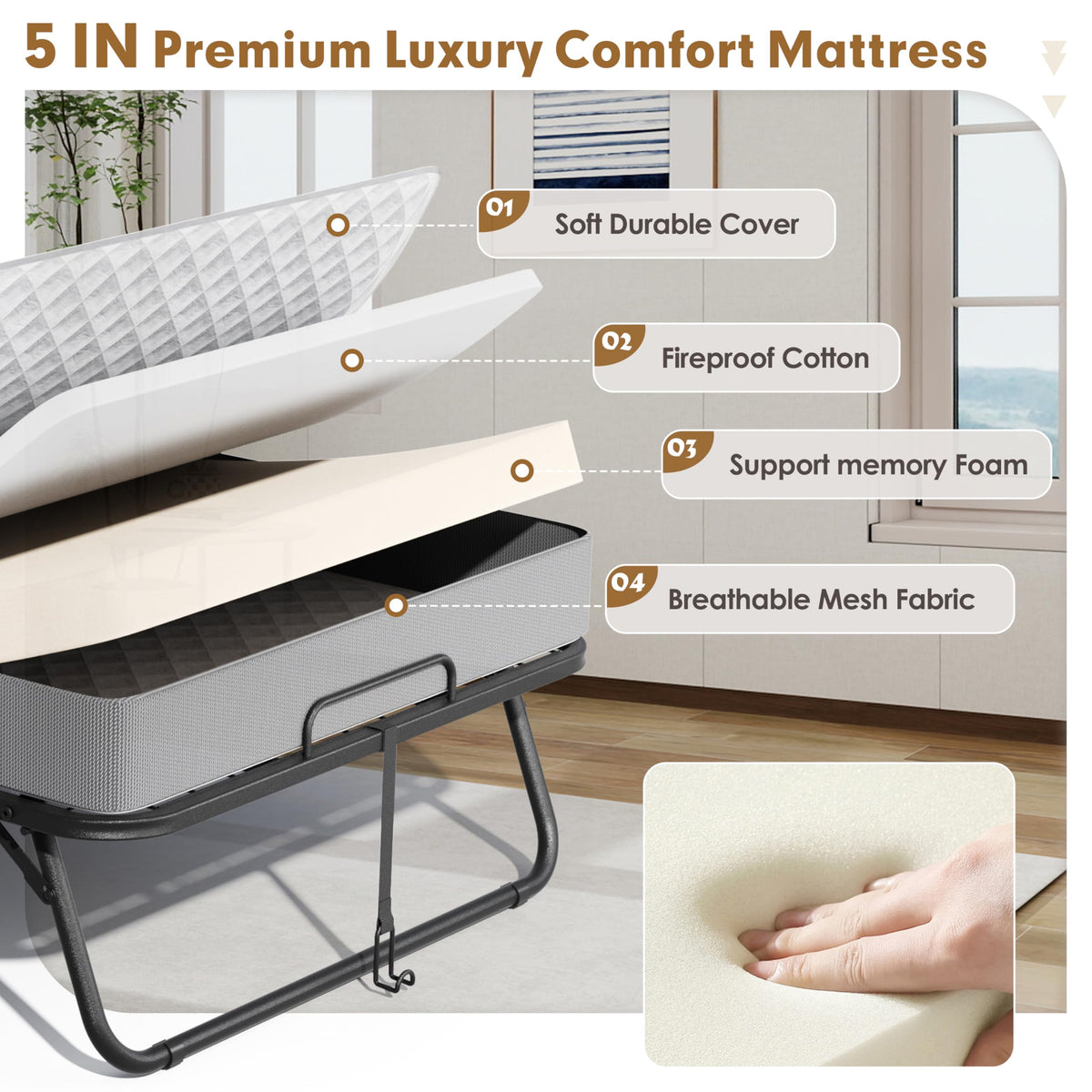 Folding Bed with Mattress Twin 75" x 38" R17833
