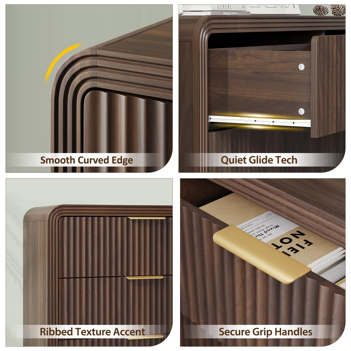 47" Walnut Fluted 6-Drawer Dresser A753