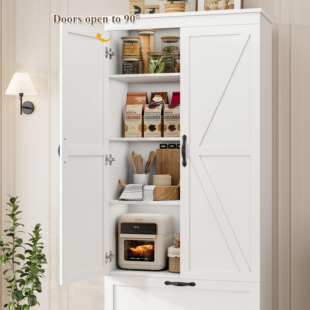 70" White Kitchen Pantry Storage Cabinet T7493