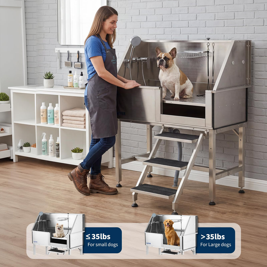 46 Inch Stainless Steel Dog Washing Station with Stair U182731