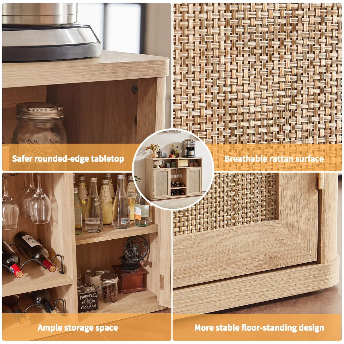 Rattan Wine Bar Cabinet with Storage K3299
