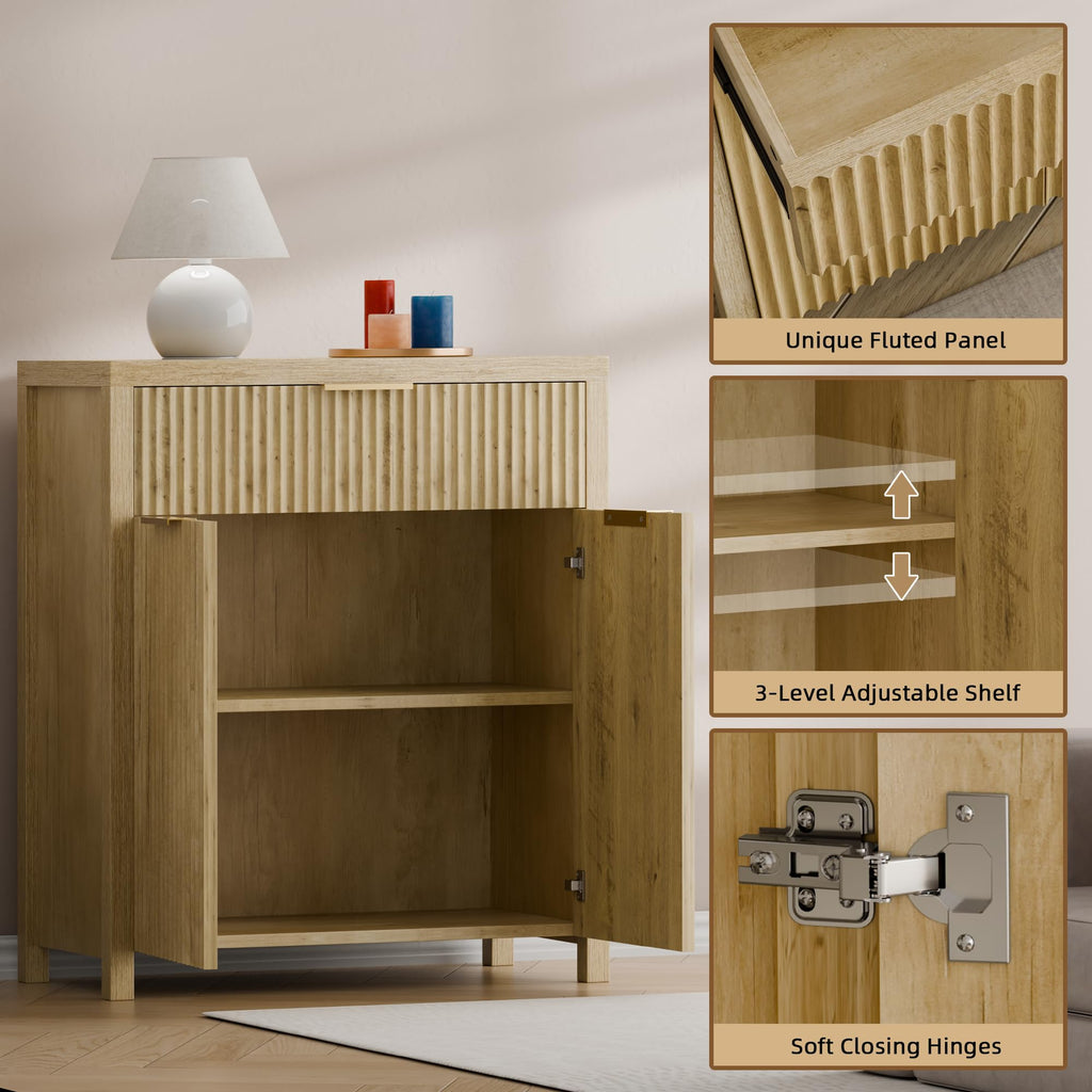 Natural Oak Storage Cabinet with Adjustable Shelves U98351