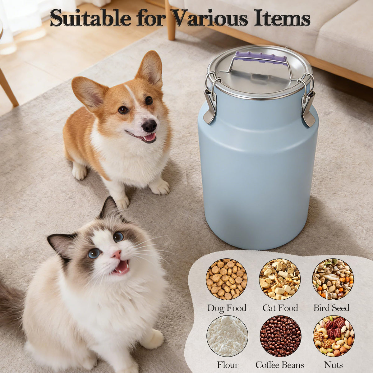 Stainless Steel Dog Food Storage Container with Scoop Z71575