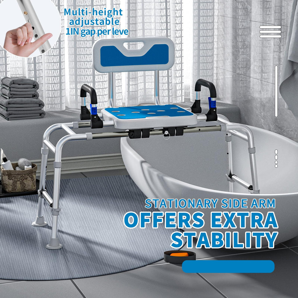 Sliding Shower Chair with Arms and Back, 500lbs Non Slip Aluminum Adjustable Height V47930