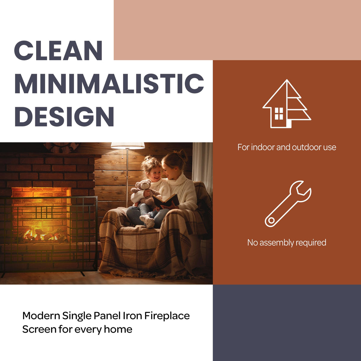 Single Panel Fireplace Screen with Mesh Spark Guard W2535