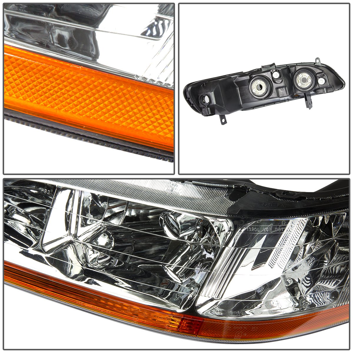 Pair of Chrome Amber Headlights N350