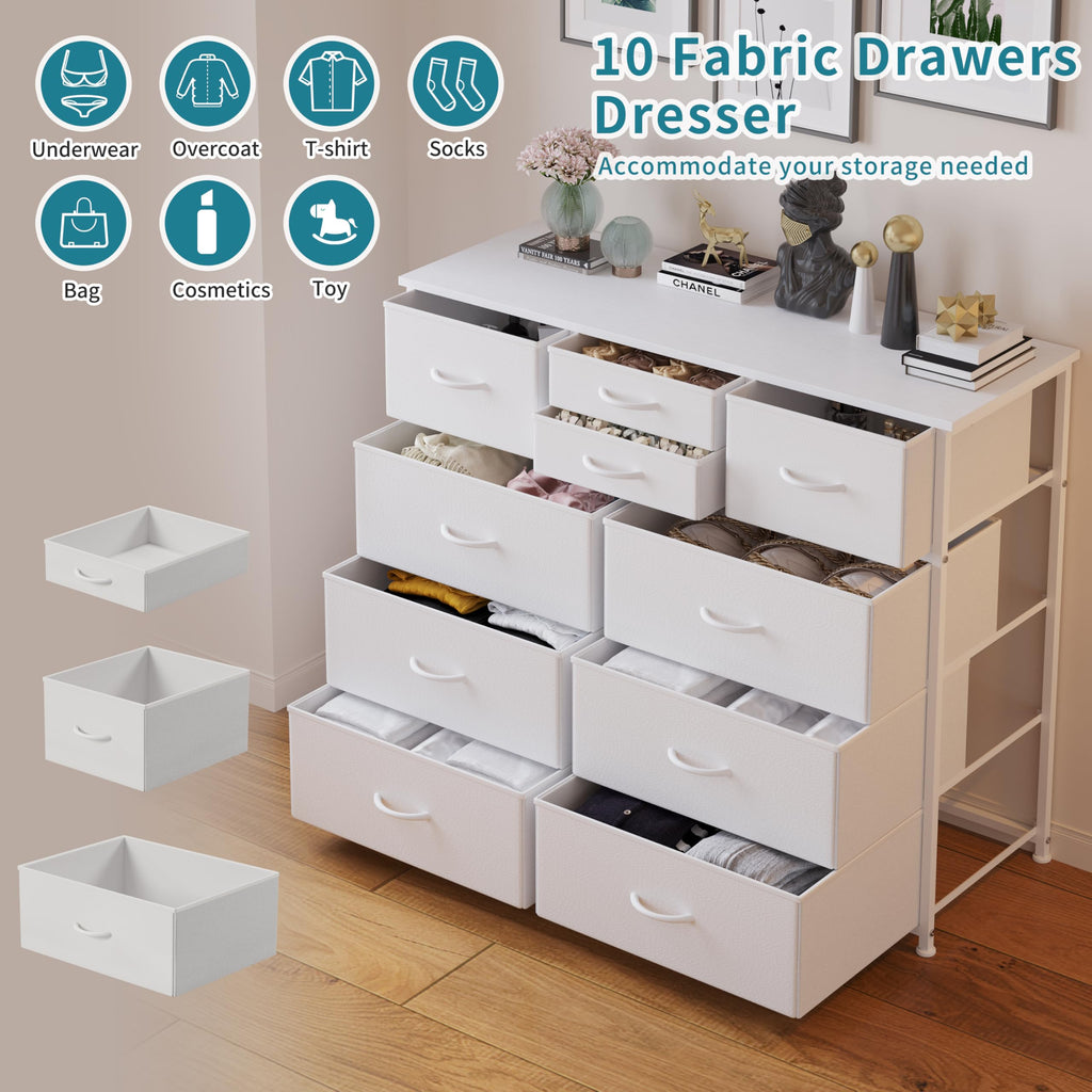 White 10 Drawer Fabric Dresser Y47764