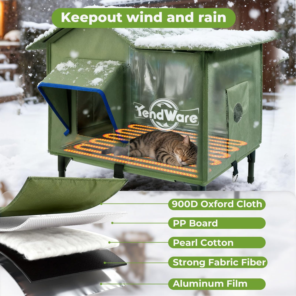 Heated Outdoor Cat House with Elevated Base I585
