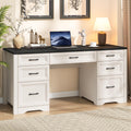 Black Wood Executive Desk with 2 File Drawers and 5 Storage Cabinets C4720