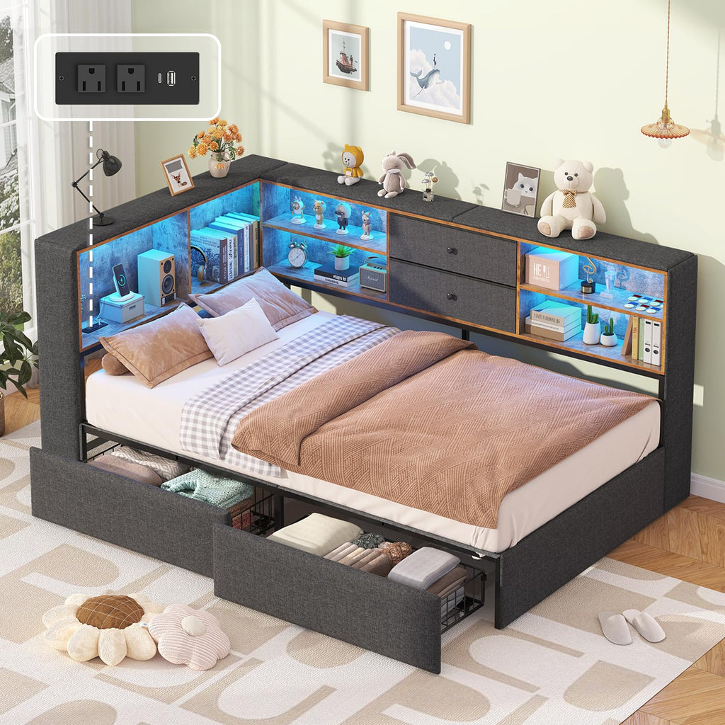 Twin Corner Bed Frame with Storage Drawers S686022