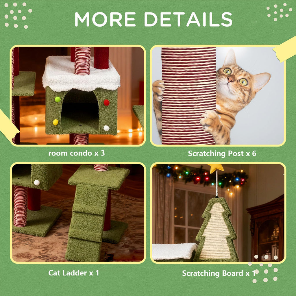70 Inch Cat Tree with 3 Condos & Climbing Ladder B9114