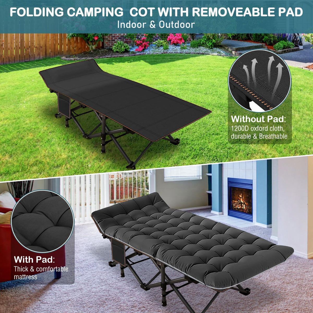 Oversized Folding Camping Cot with Carry Bag J207846