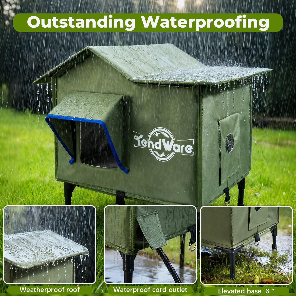Heated Outdoor Cat House with Elevated Base I585