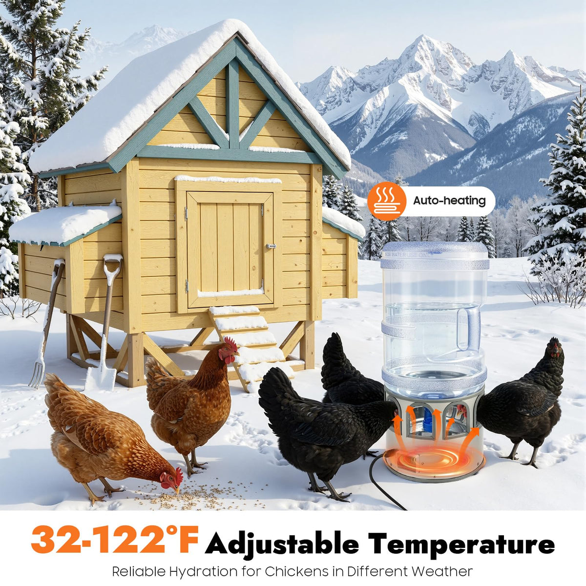 5 Gal Heated Chicken Waterer 80W Adjustable Temperature D274892