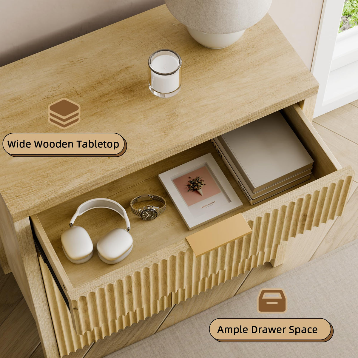 Natural Oak Storage Cabinet with Adjustable Shelves U98351