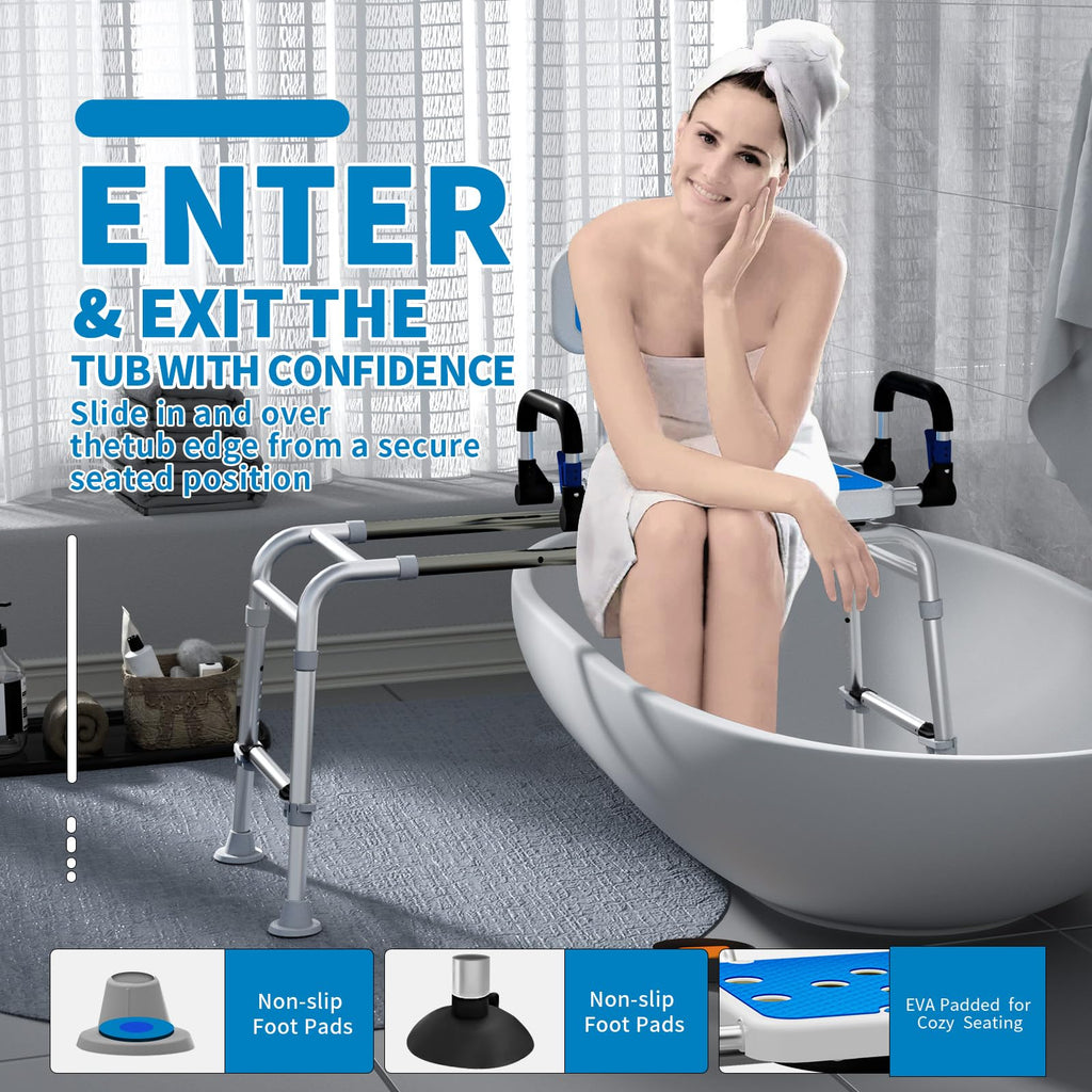 Sliding Shower Chair with Arms and Back, 500lbs Non Slip Aluminum Adjustable Height V47930