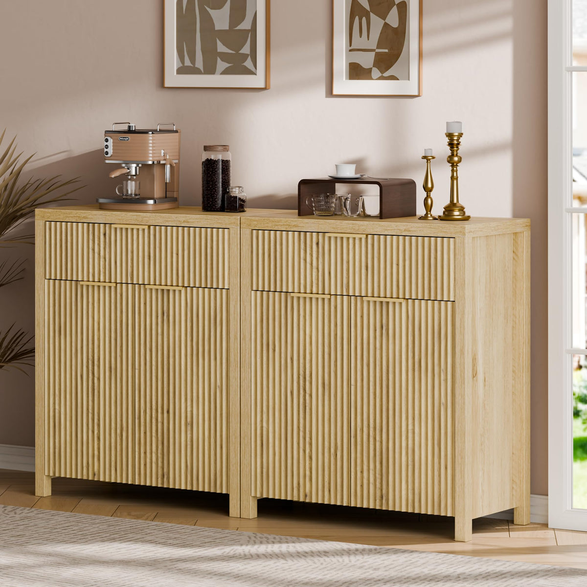 Natural Oak Storage Cabinet with Adjustable Shelves U98351