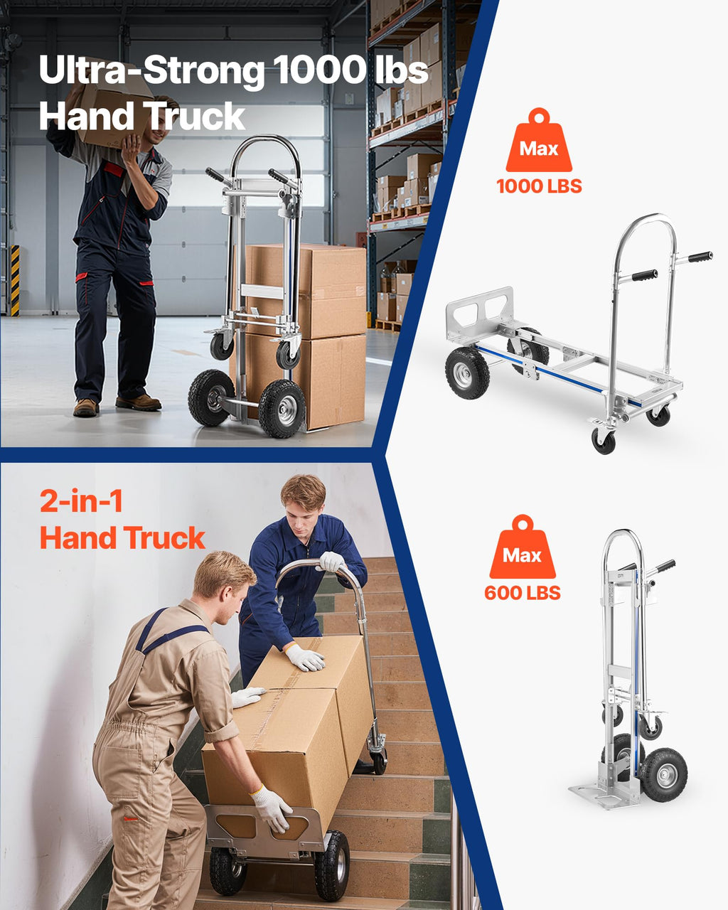 2 in 1 Convertible Hand Truck Dolly 1000 lbs M2251