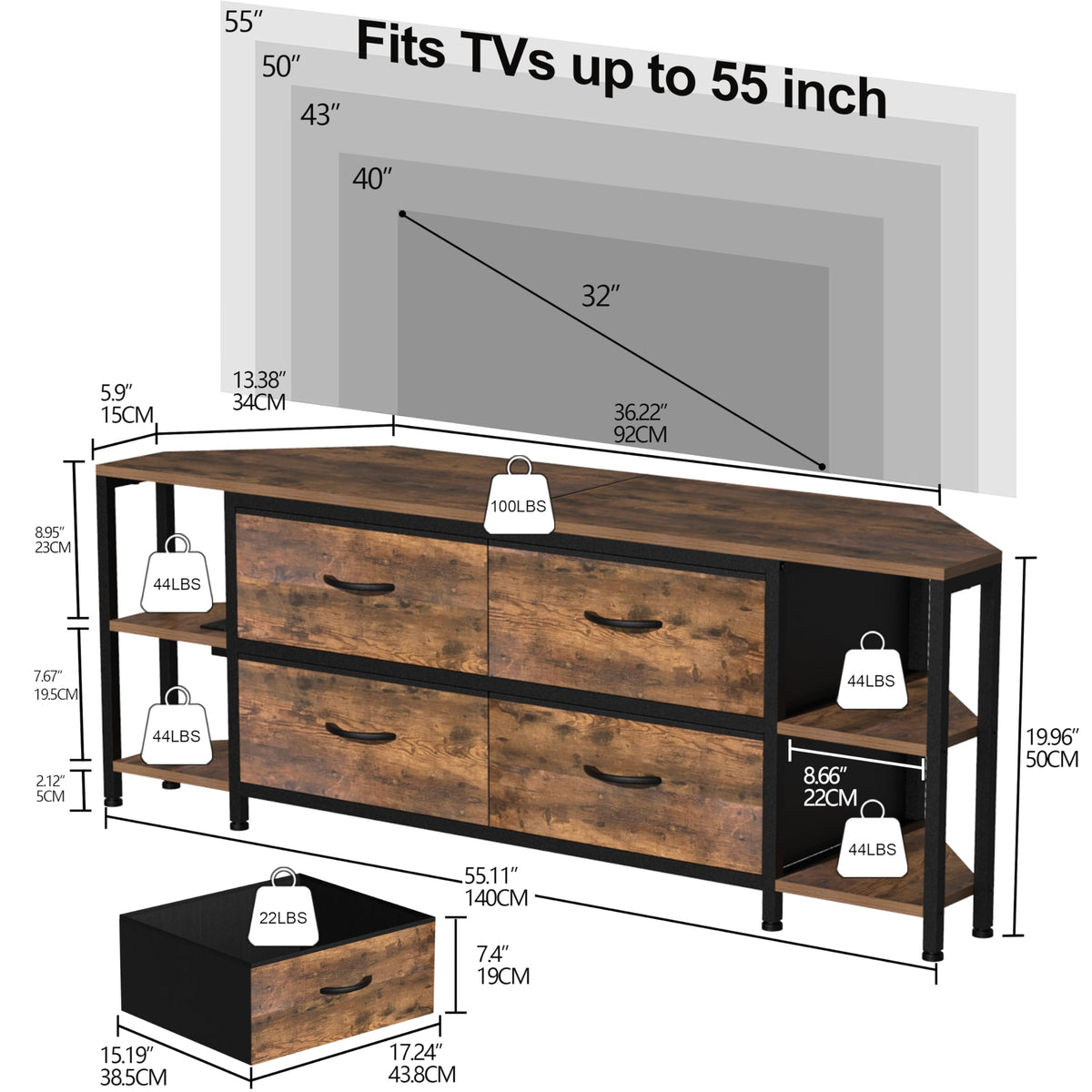 Brown Corner TV Stand with Drawer E2259