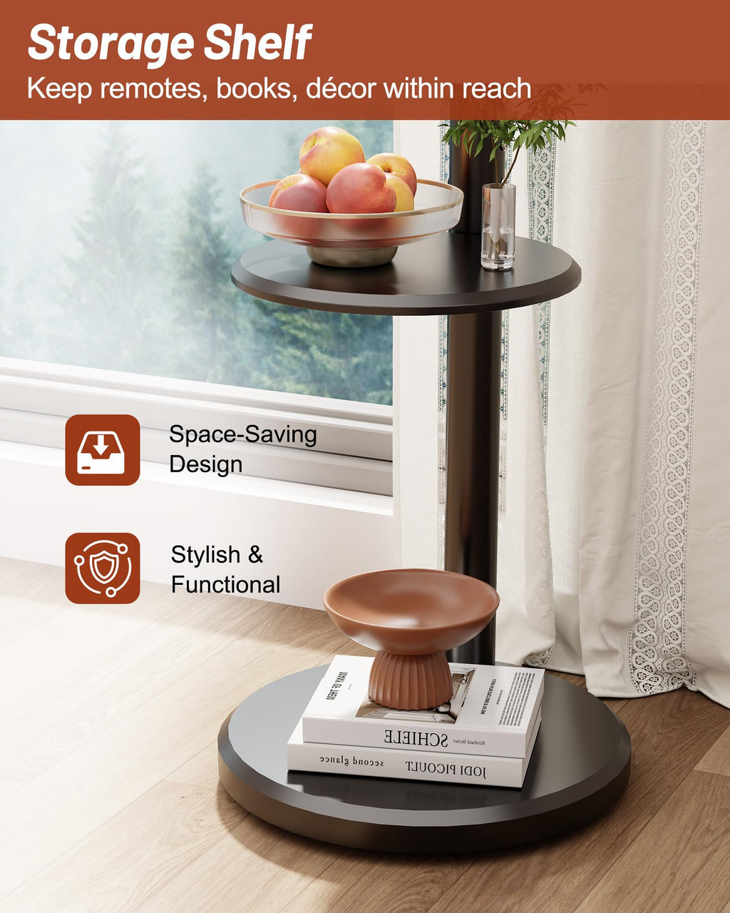Rolling TV Stand with Shelf and Hidden Wheels C110897