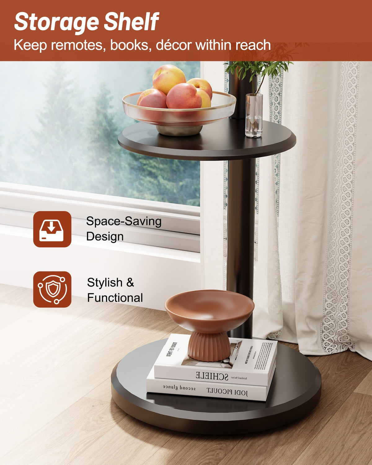 Rolling TV Stand with Shelf and Hidden Wheels C110897