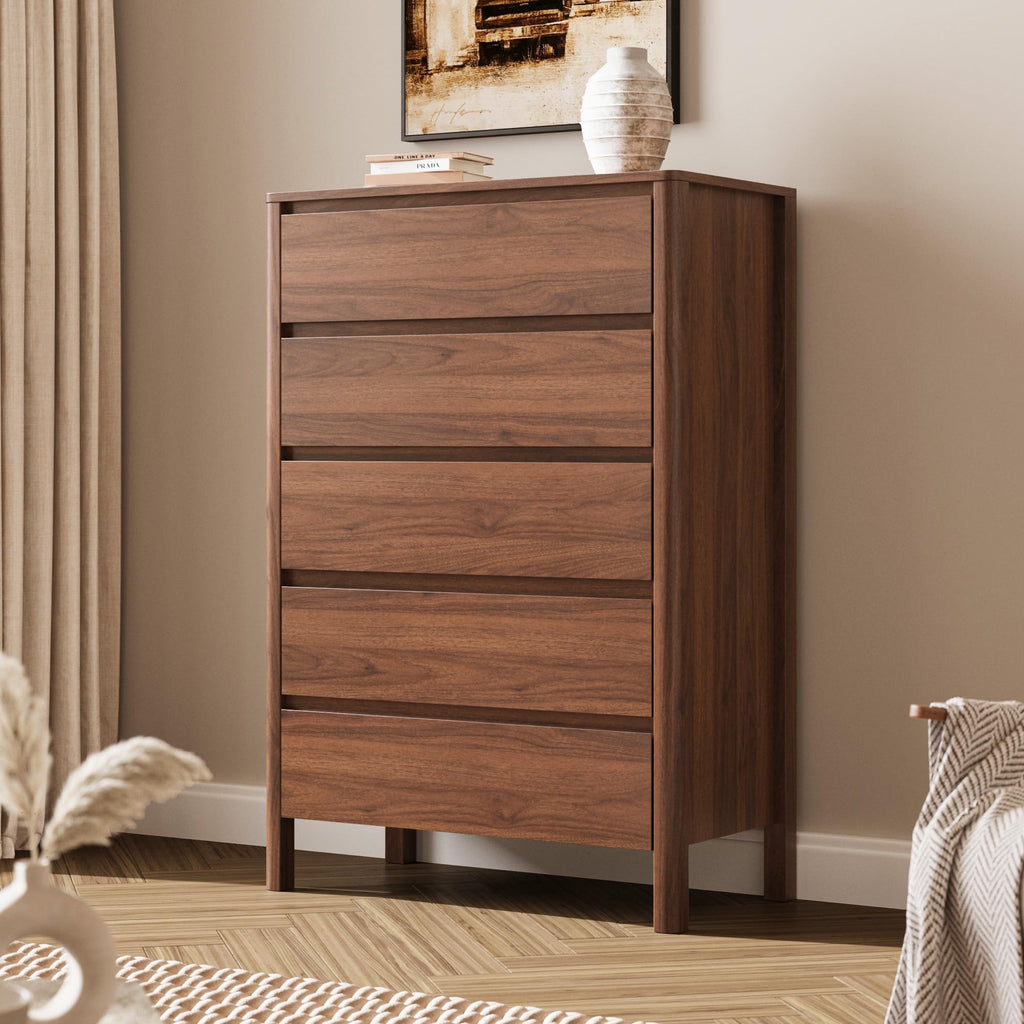 Walnut 5 Drawer Wood Dresser R114