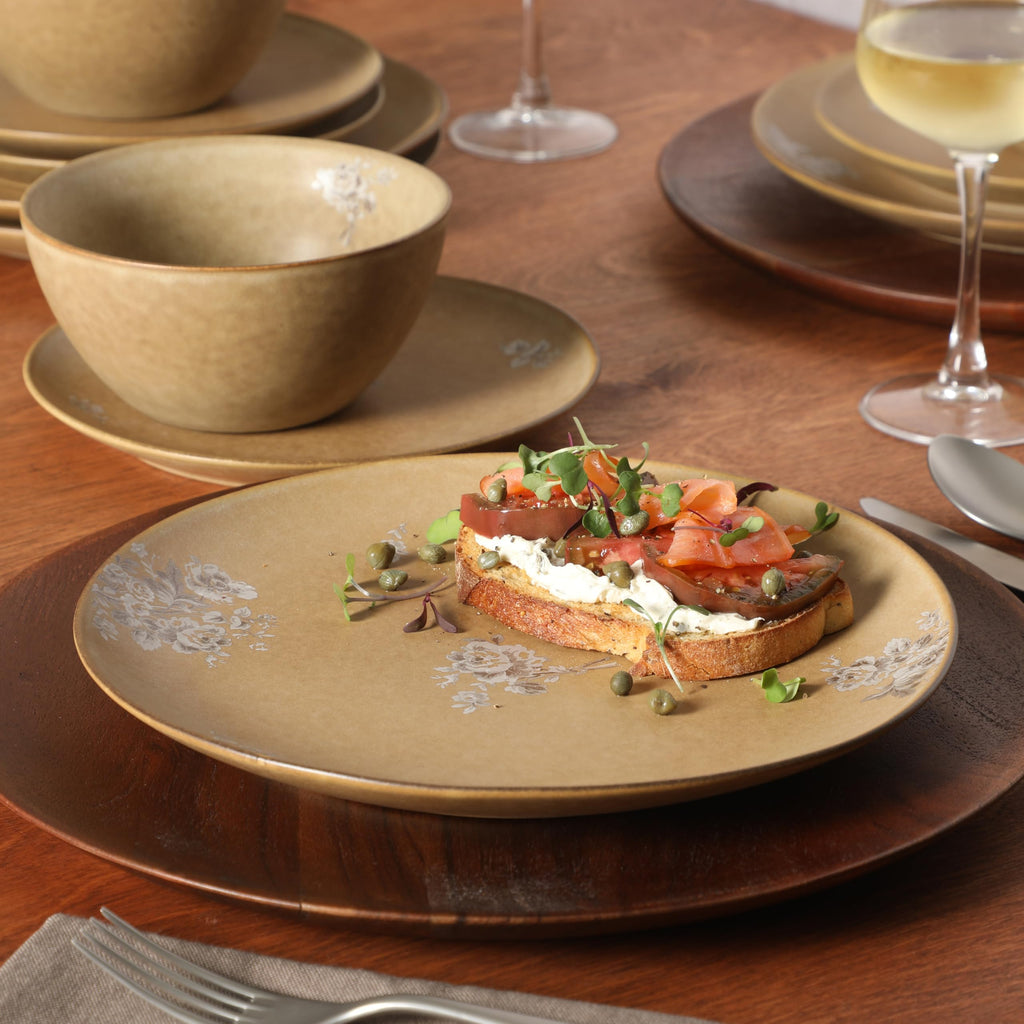 12 Piece Taupe Floral Dinnerware Set D525993