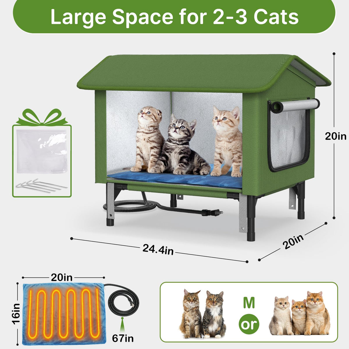 24" Heated Cat House with Escape Door T901