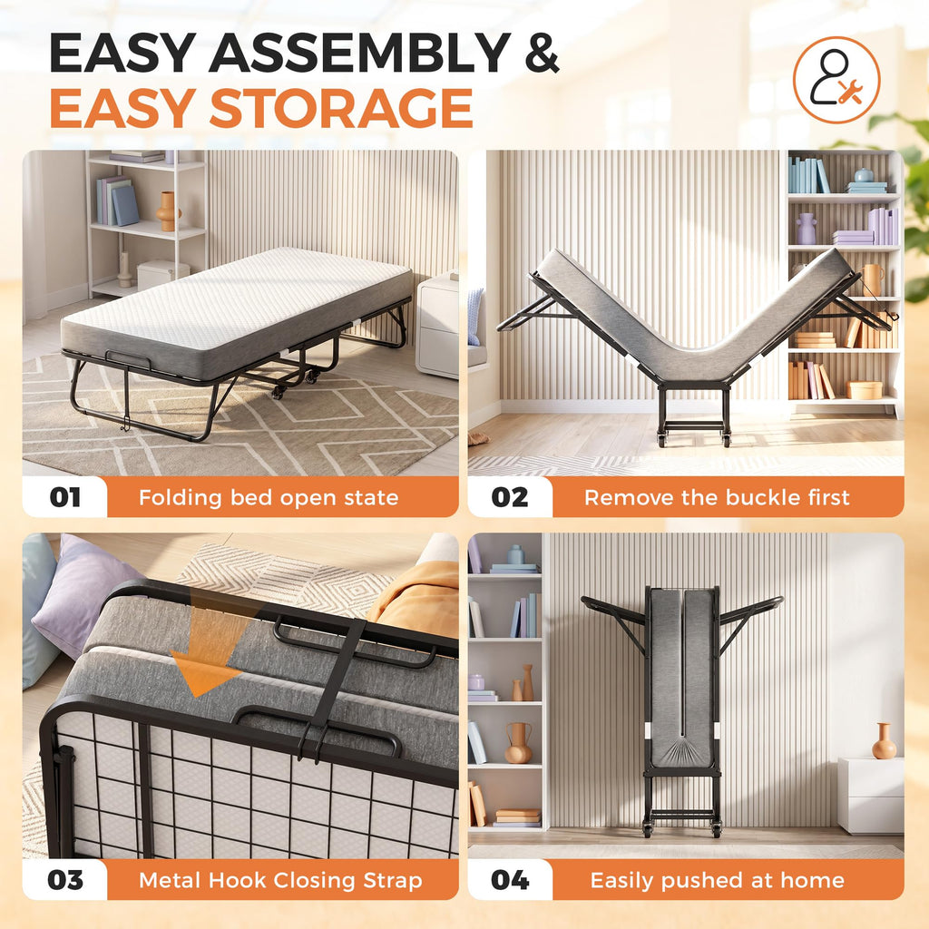 Folding Bed with Memory Foam Mattress Twin Size Metal Frame A878649