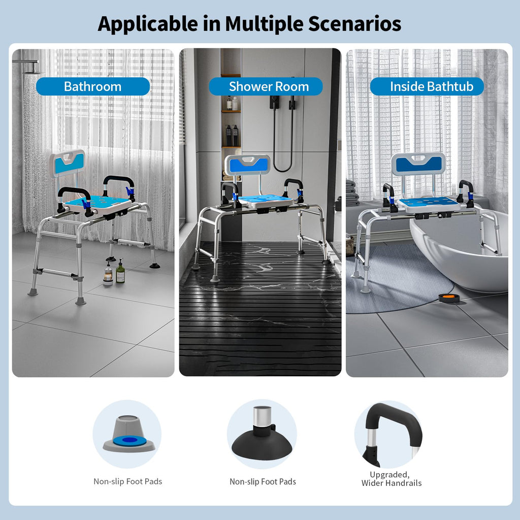 Sliding Shower Chair with Arms and Back, 500lbs Non Slip Aluminum Adjustable Height V47930