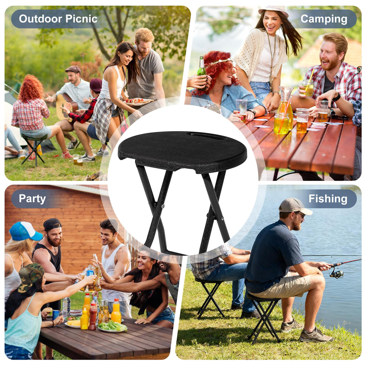 Black Folding Stool with Handle N1616