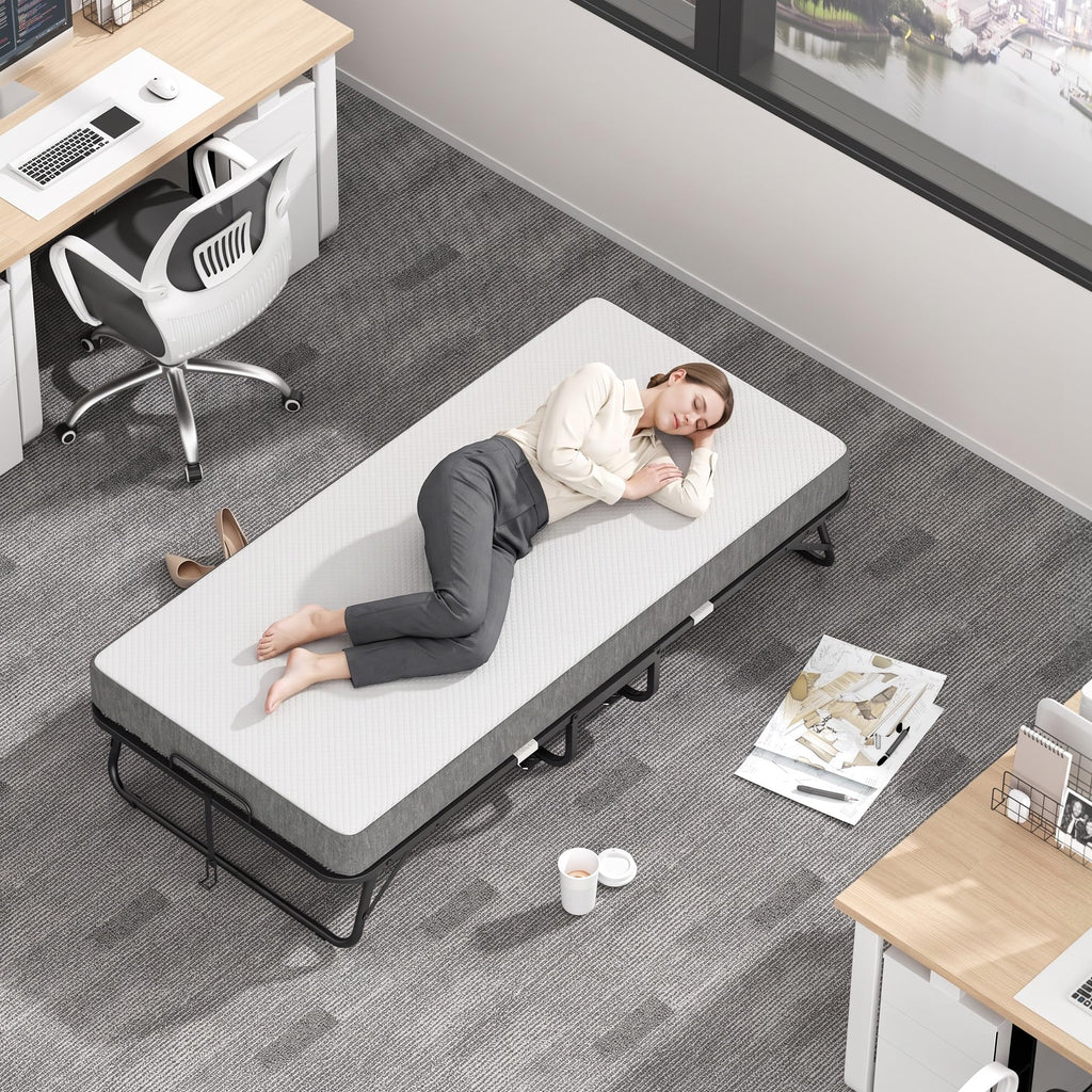 Folding Bed with Memory Foam Mattress Twin Size Metal Frame A878649