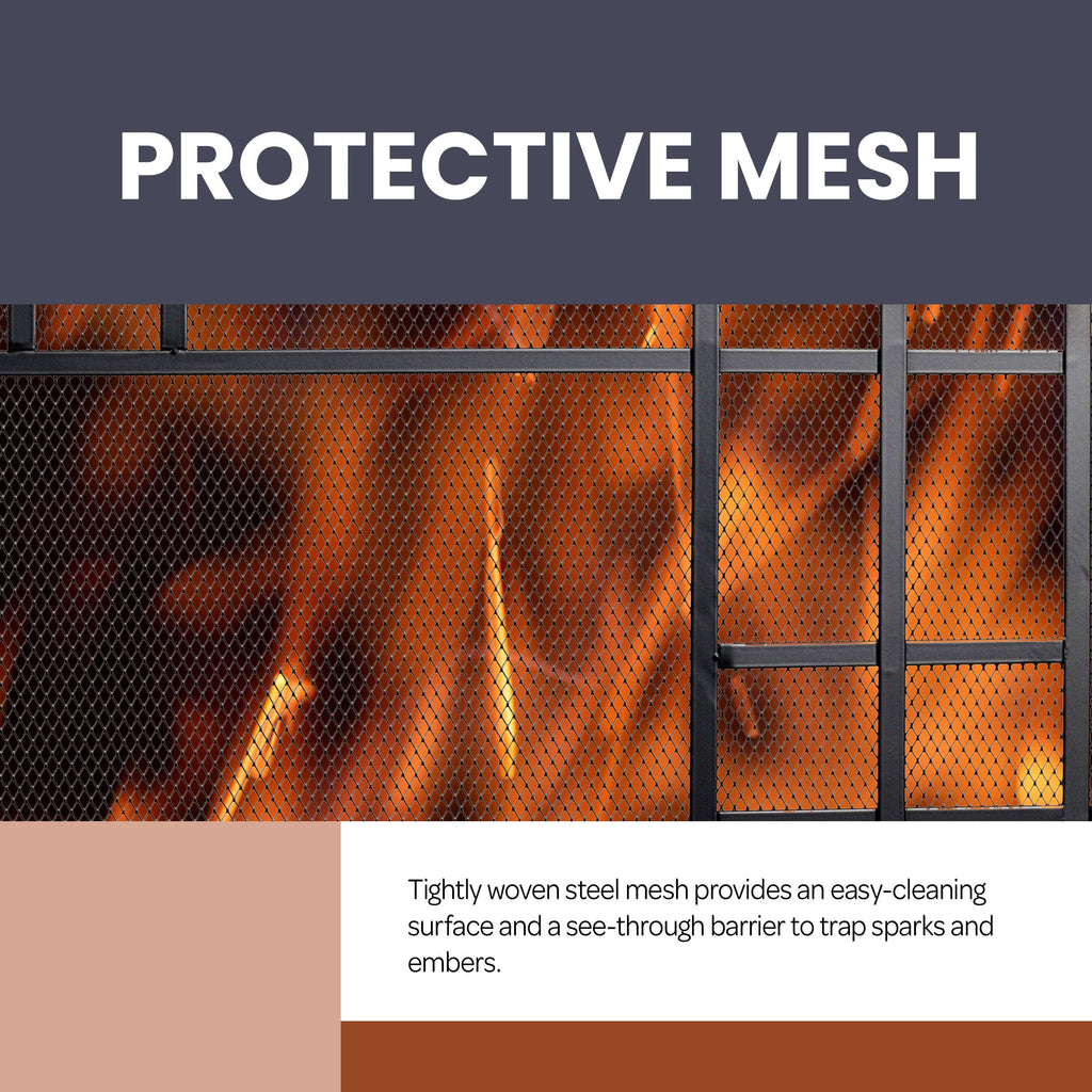 Single Panel Fireplace Screen with Mesh Spark Guard W2535