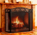 Black 3 Panel Wrought Iron Fireplace Screen T51528