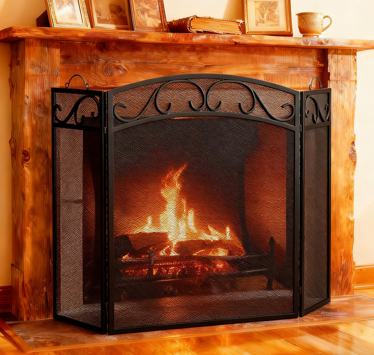 Black 3 Panel Wrought Iron Fireplace Screen T51528