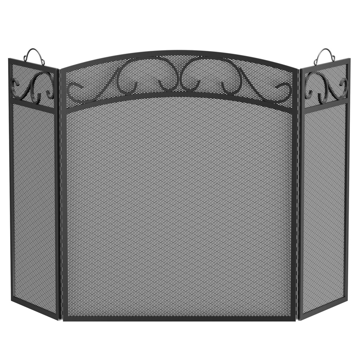 Black 3 Panel Wrought Iron Fireplace Screen T51528