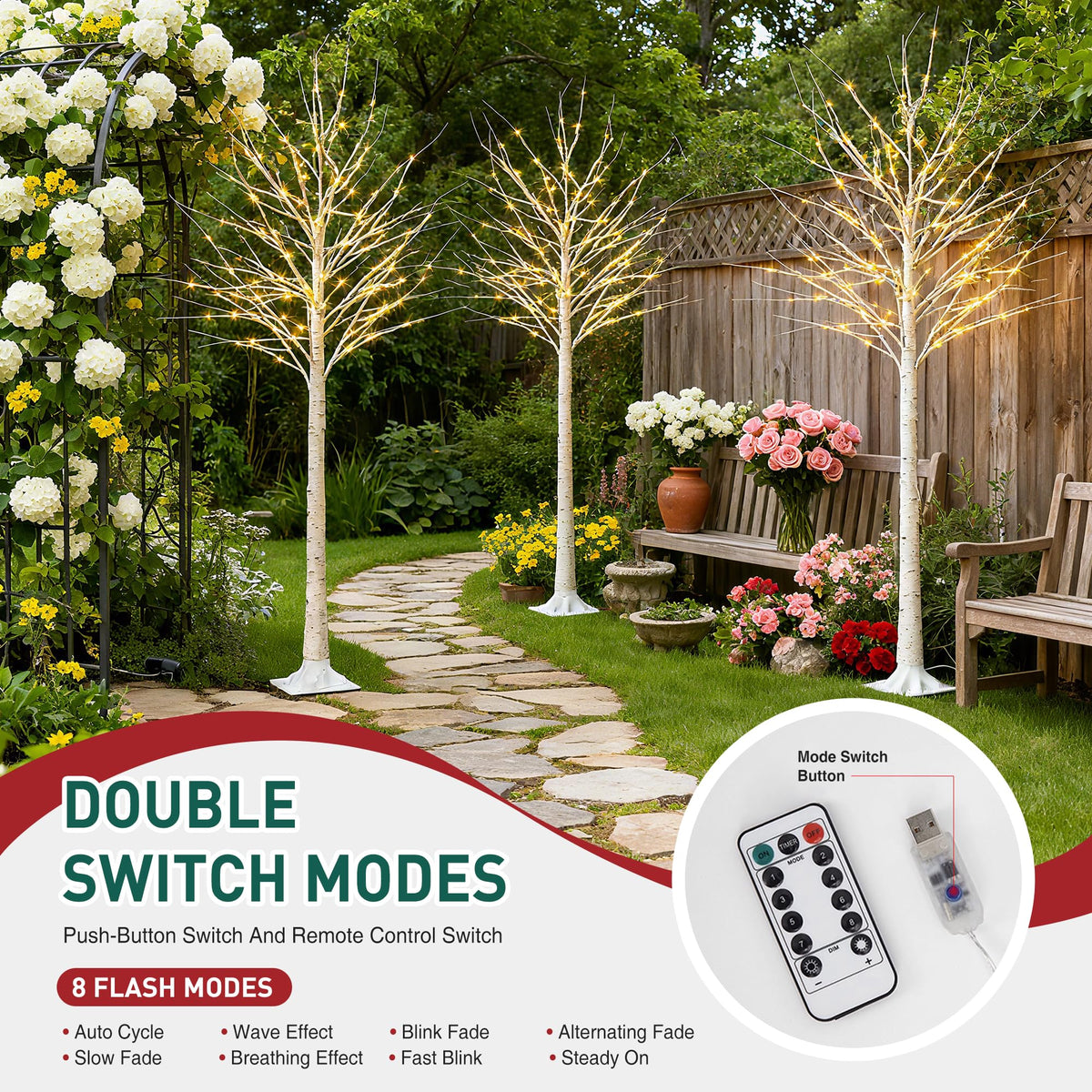 White Birch Tree with Lights, 2PCS C542764