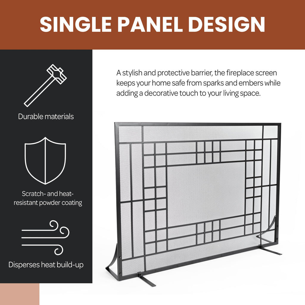 Single Panel Fireplace Screen with Mesh Spark Guard W2535