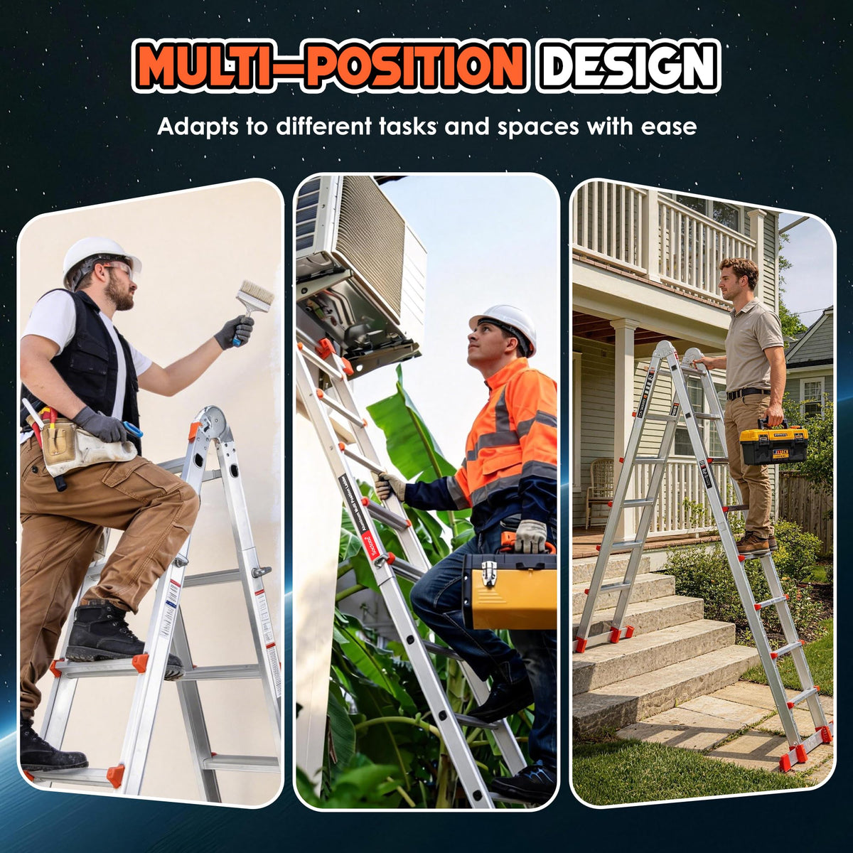 Telescoping Ladder, 22.5 Ft A Frame Anti-Slip Multi Position G1500