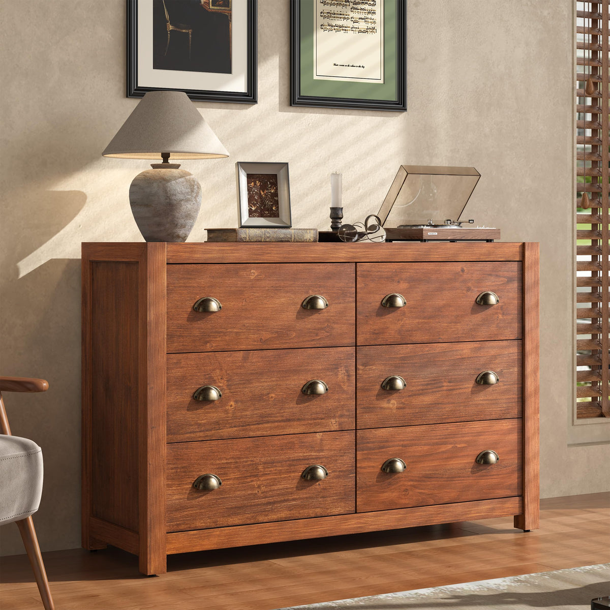 Vintage 6 Drawer Solid Wood Dresser P2068