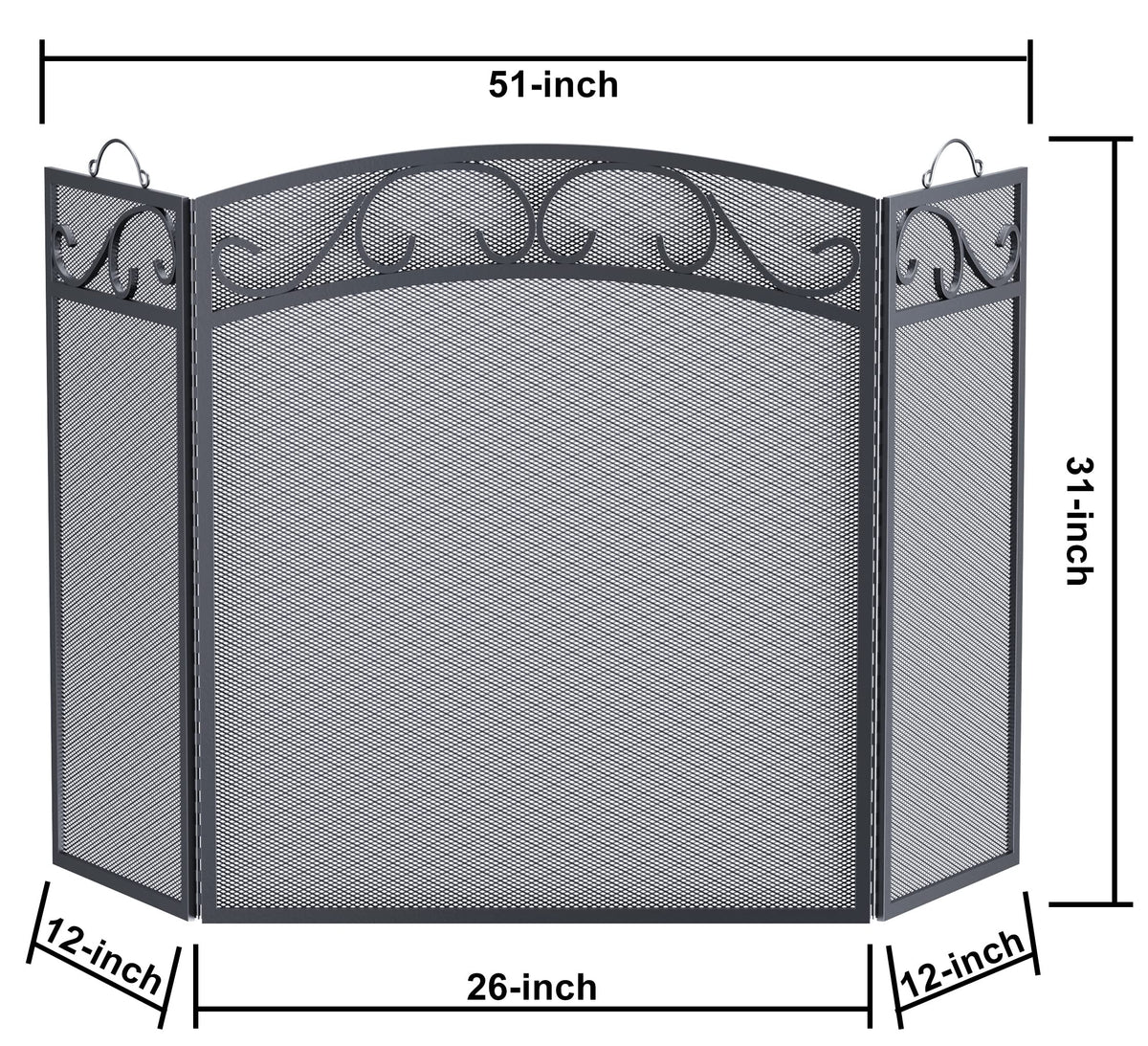 Black 3 Panel Wrought Iron Fireplace Screen T51528
