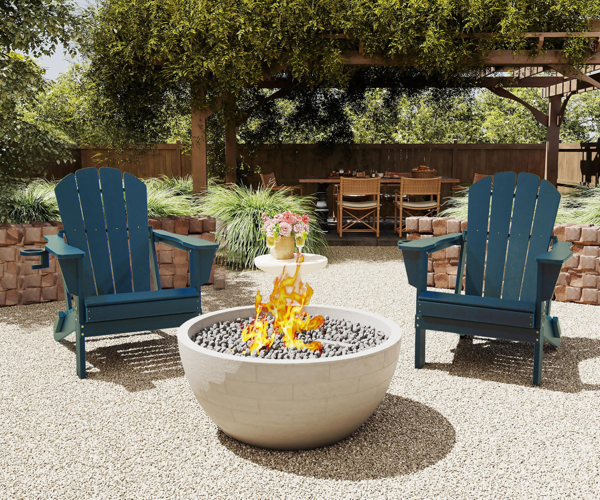 Folding Adirondack Chairs Set of 2 HDPE with Cup Holder Dark Blue R8093